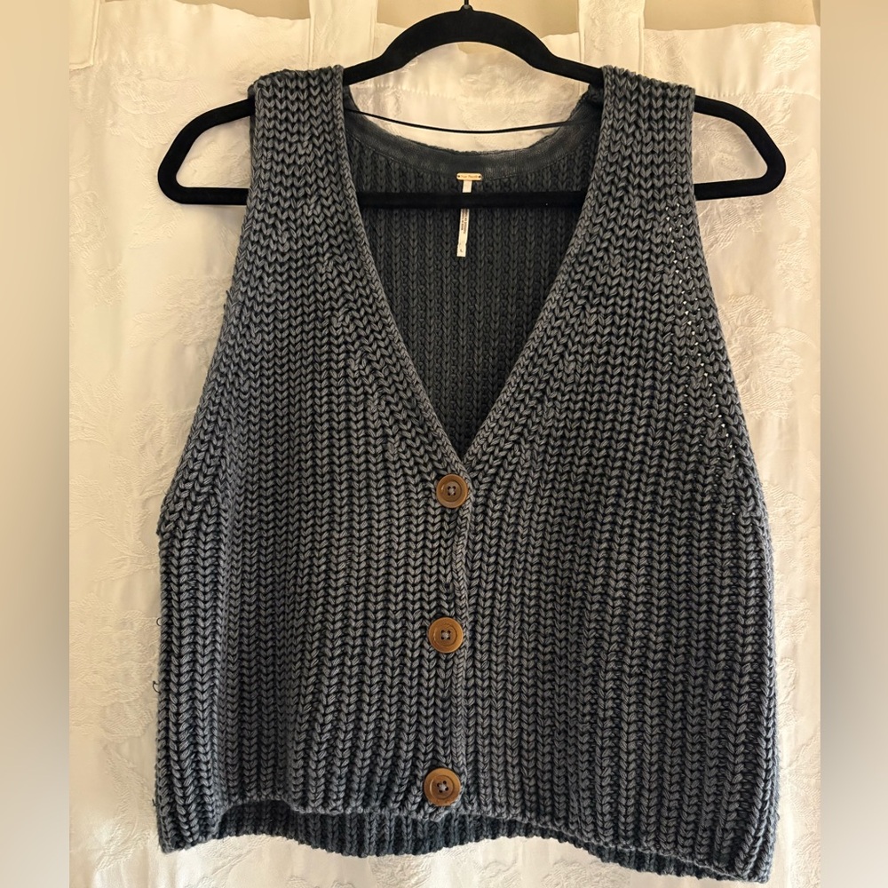 Free People Gray Knit Button-Up Vest